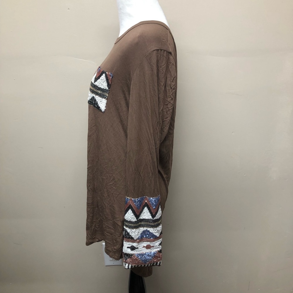 JODIFL Sequin Long Sleeve Brown Blouse Size Large - Picture 6 of 8